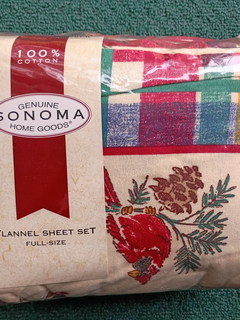 100% Cotton Genuine Home Goods Flannel Sheet Set Cardinals and Leaves